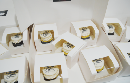 Boxed logo cupcakes