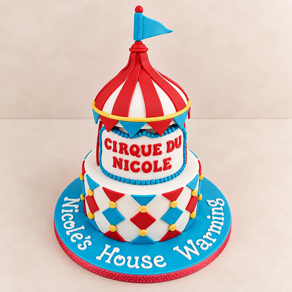 Circus tent themed birthday cake