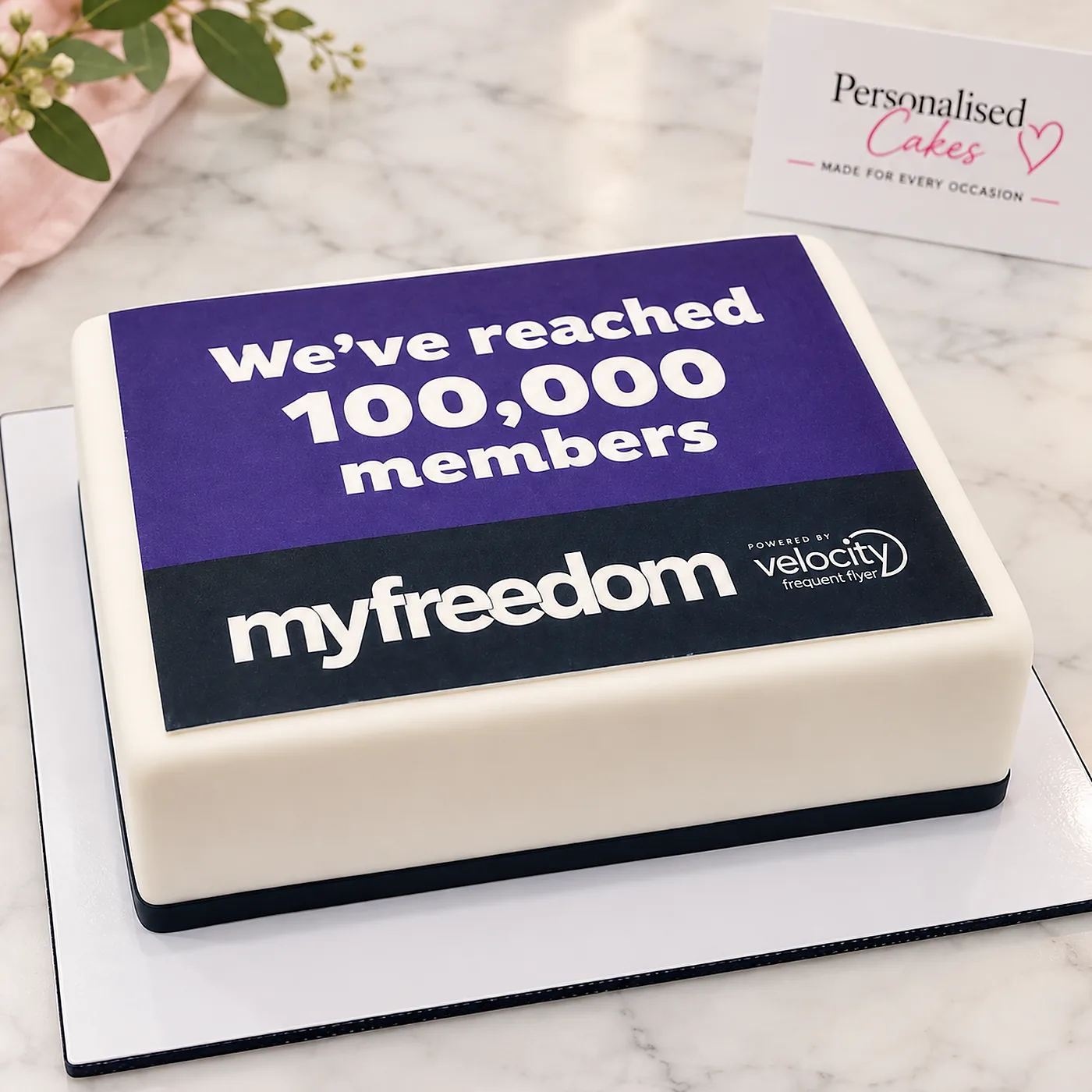 myfreedom and Velocity 100,000 members celebration cake