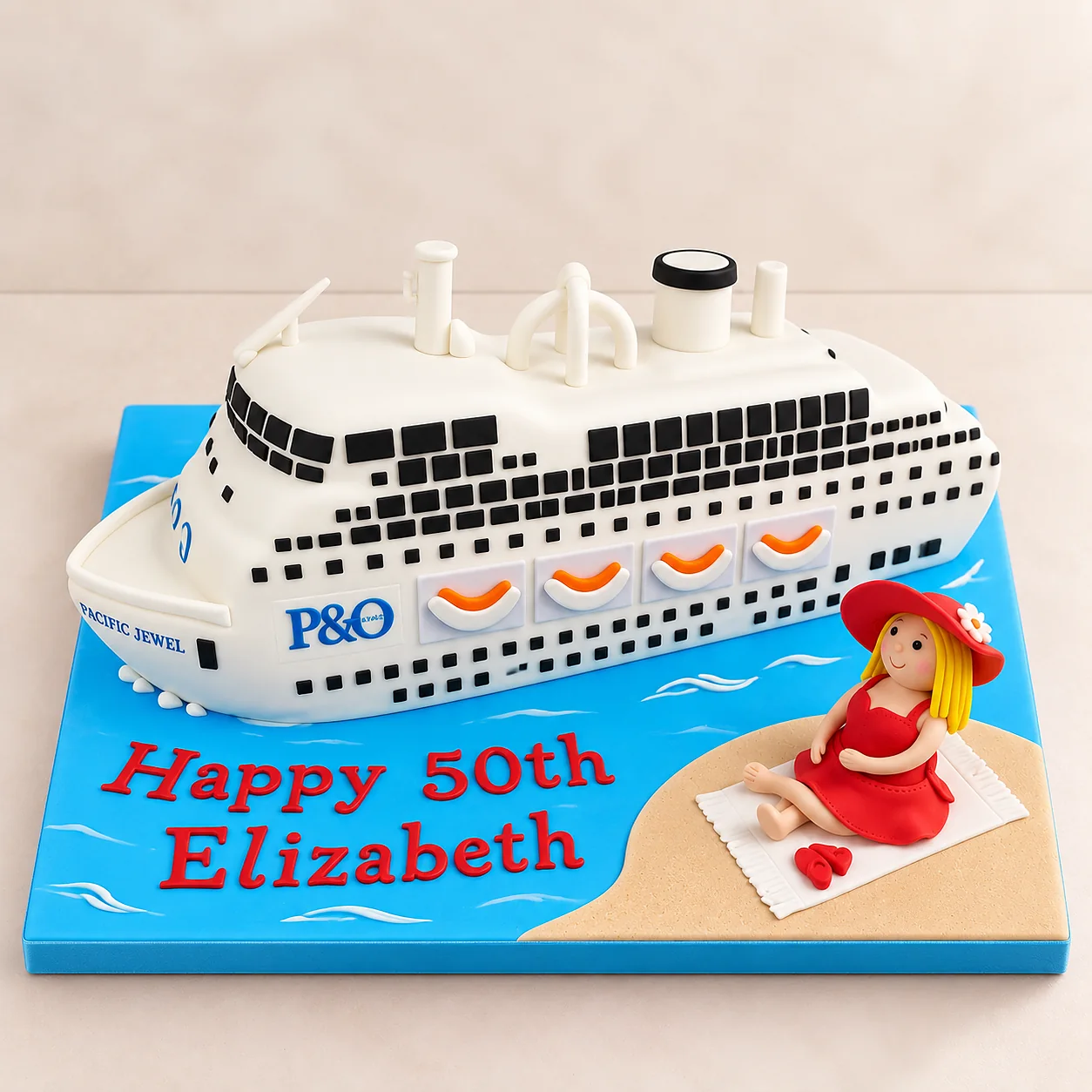 P&O Pacific Jewel cruise ship cake for a 50th birthday