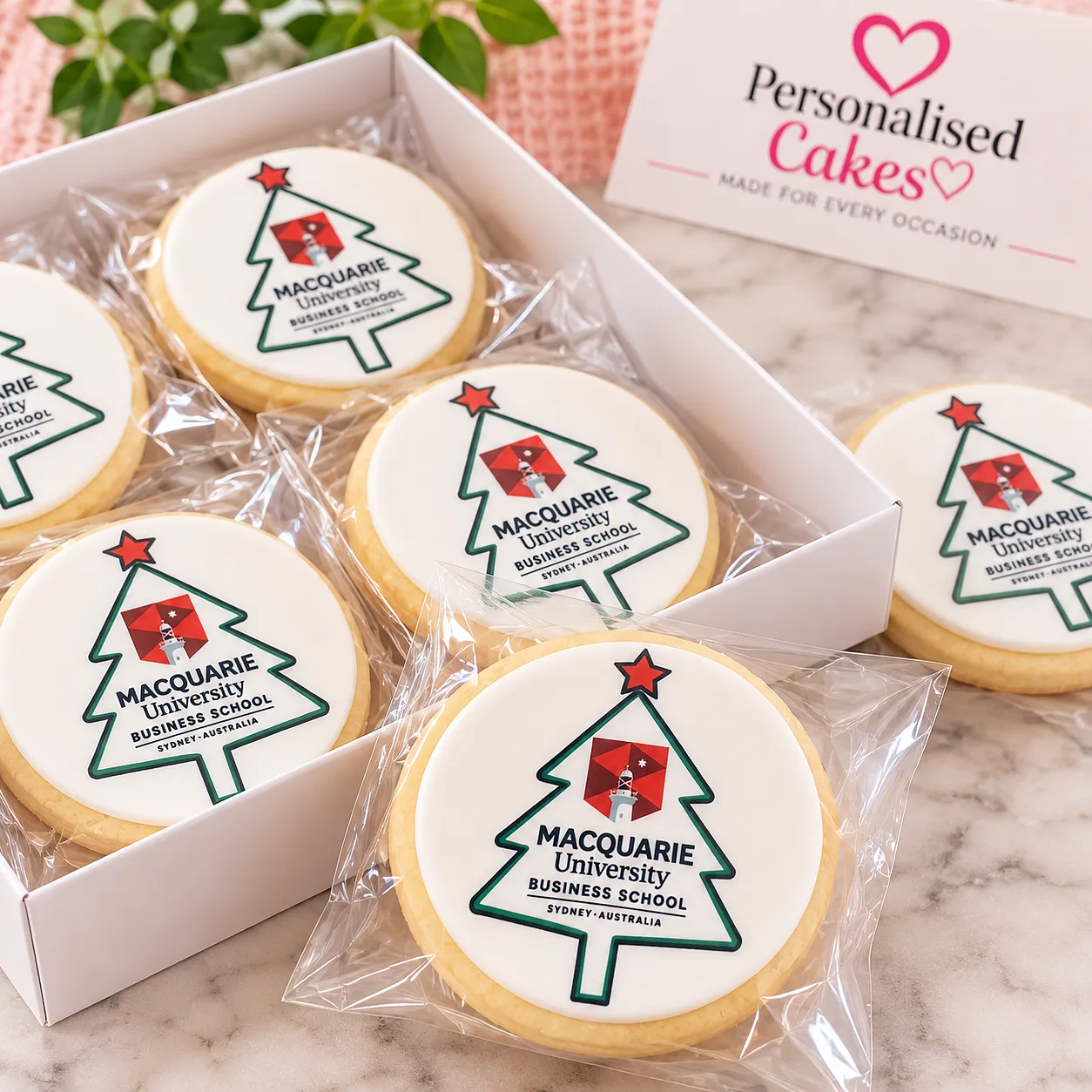 Macquarie University Business School Christmas logo cookies