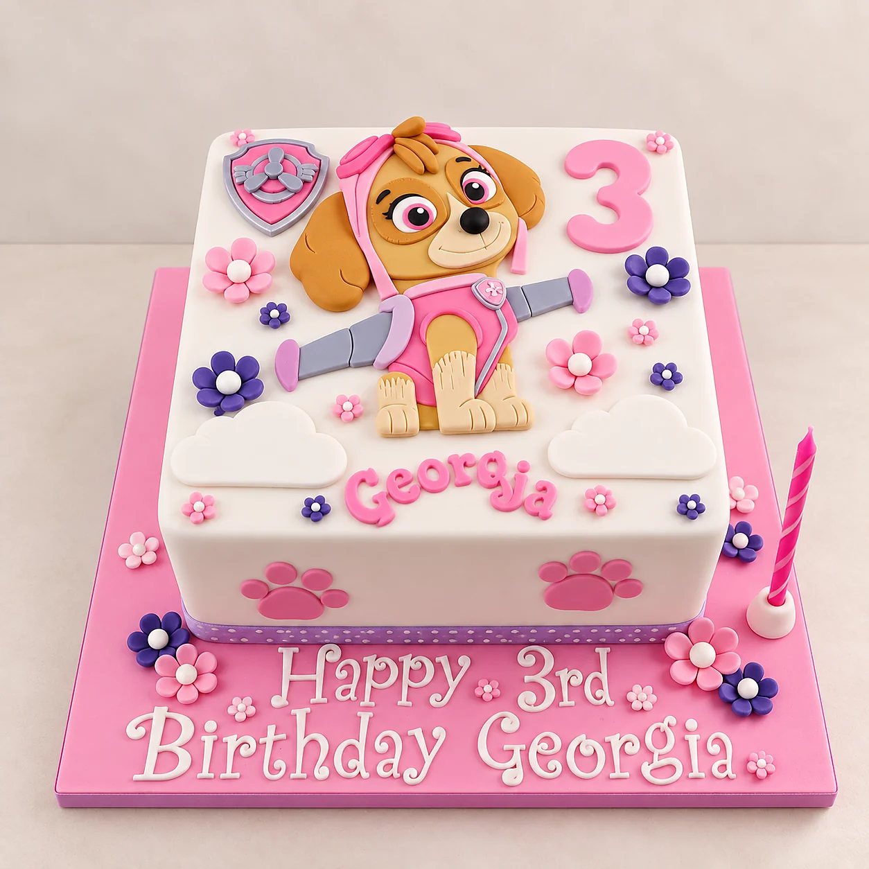 Pink Paw Patrol Skye themed children's birthday cake