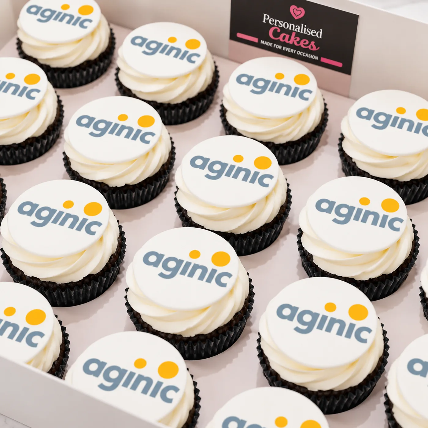 Aginic branded cupcakes