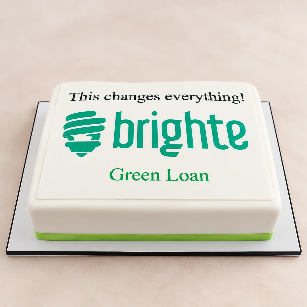 Brighte Green Loan branded cake