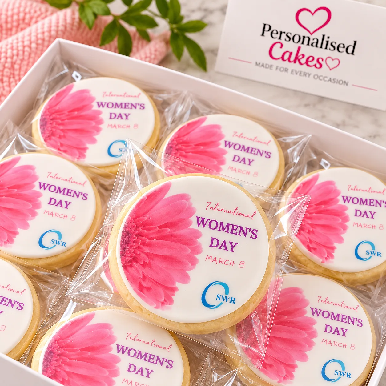 International Women’s Day flower logo cookies
